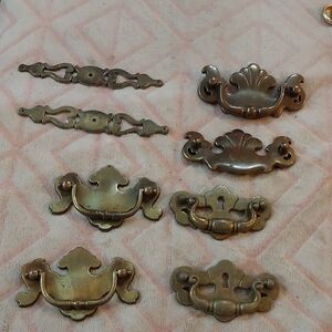 Vintage Brass Drawer Pulls and Backplates - Brass Finish